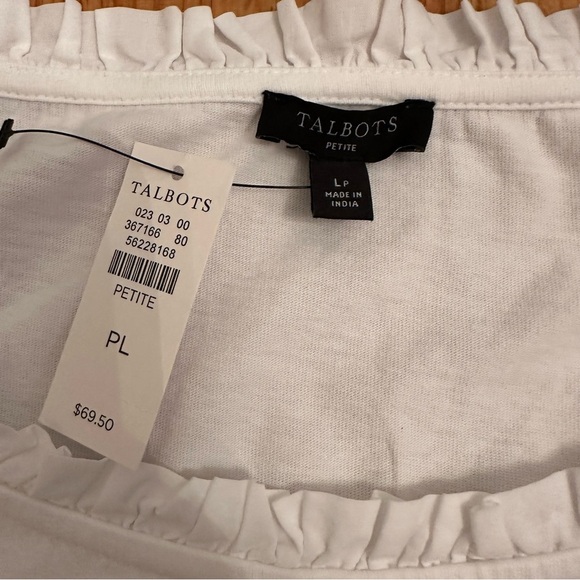 Talbots  White  Tee with Eyelet Sleeves - Petite Large New (v) - Picture 7 of 8